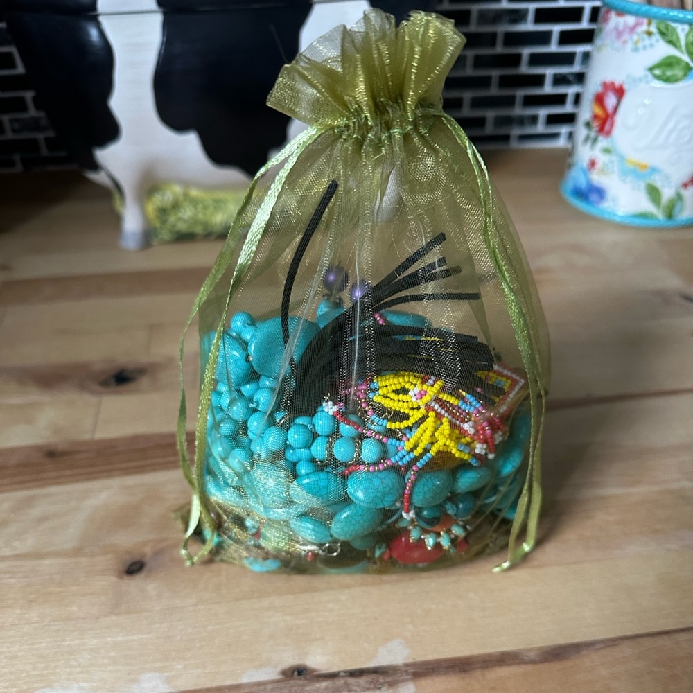 Turquoise mystery jewelry bag